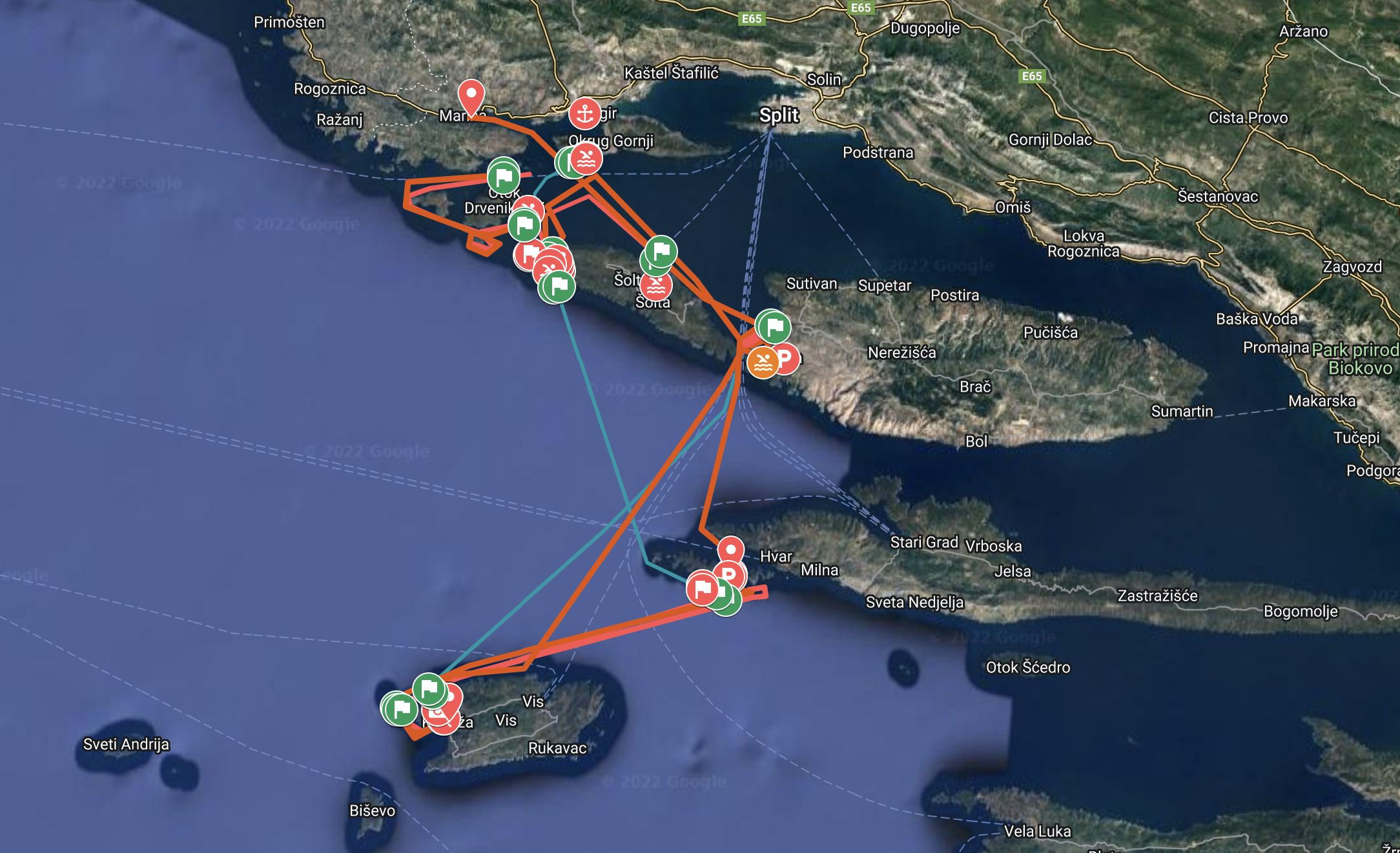 Itinéraire Skippers cup 2022 - Croatie