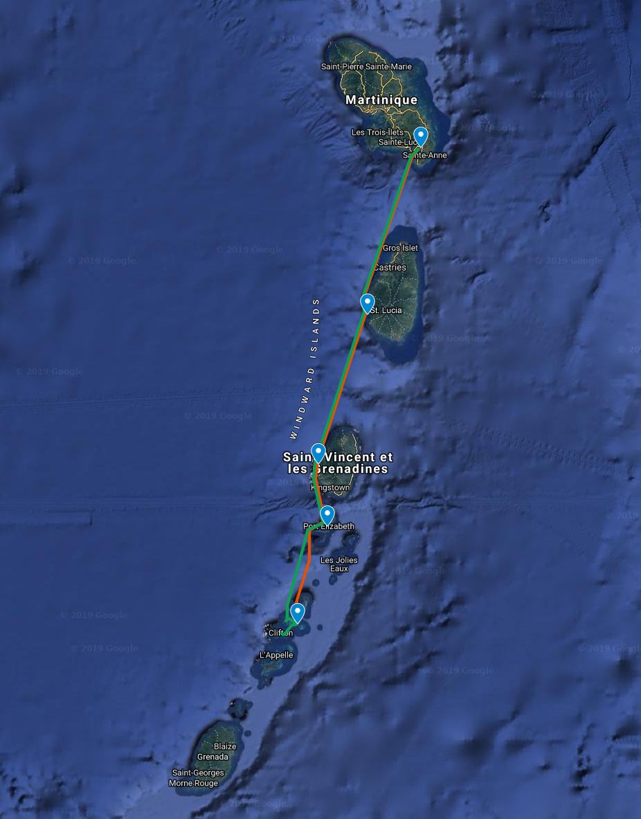 Croisière à la cabine aux Grenadines - itinéraires