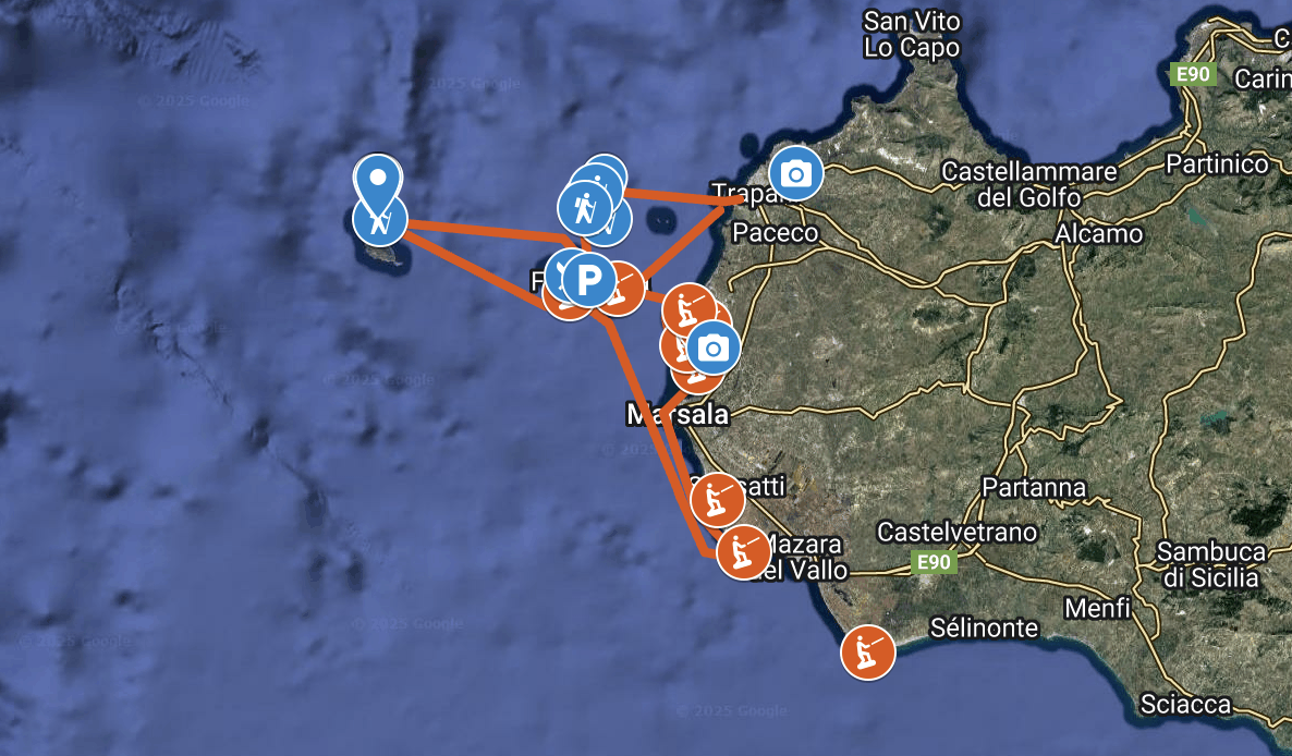 Itinéraire croisière wingfoil / kitesurf en Sicile