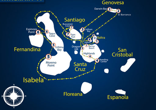 Itinéraire croisière cabine Galapagos